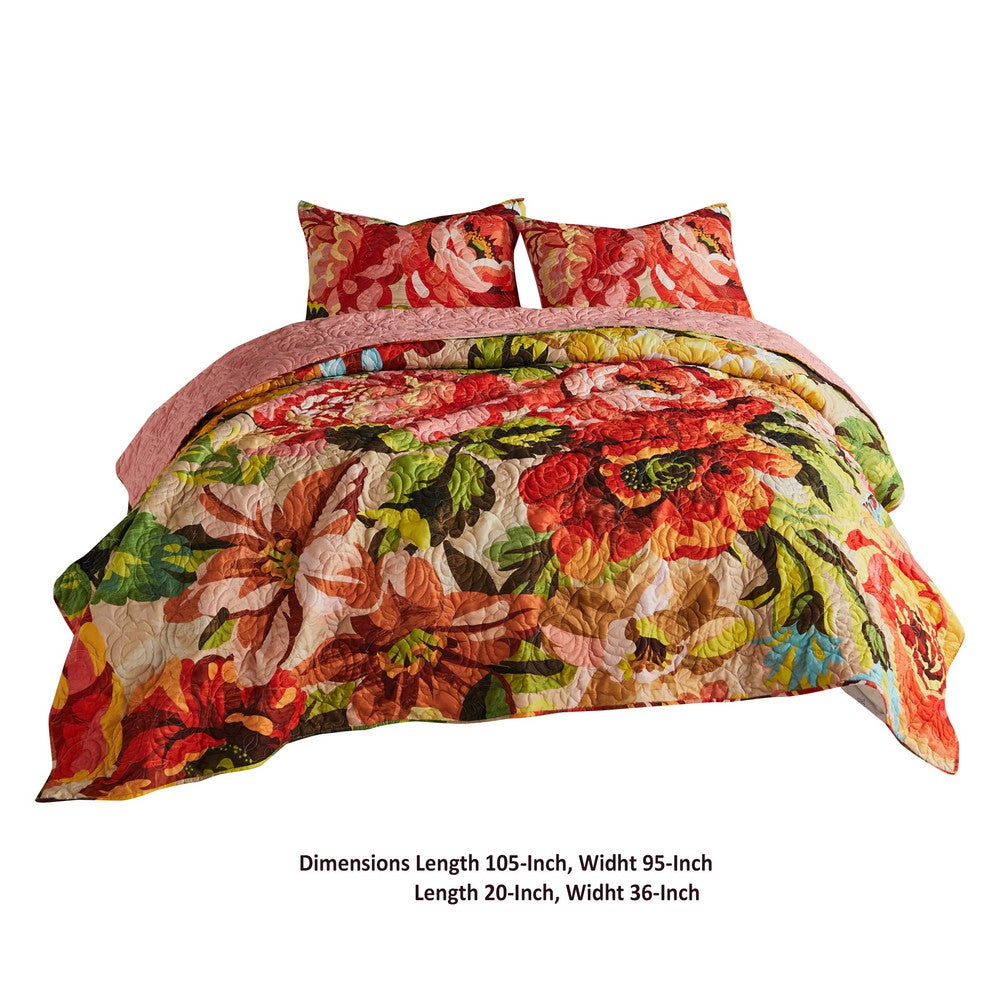 Dahl 3 Piece King Quilt Set, 2 Pillow Shams, Polyester Fill, Multicolor By Casagear Home