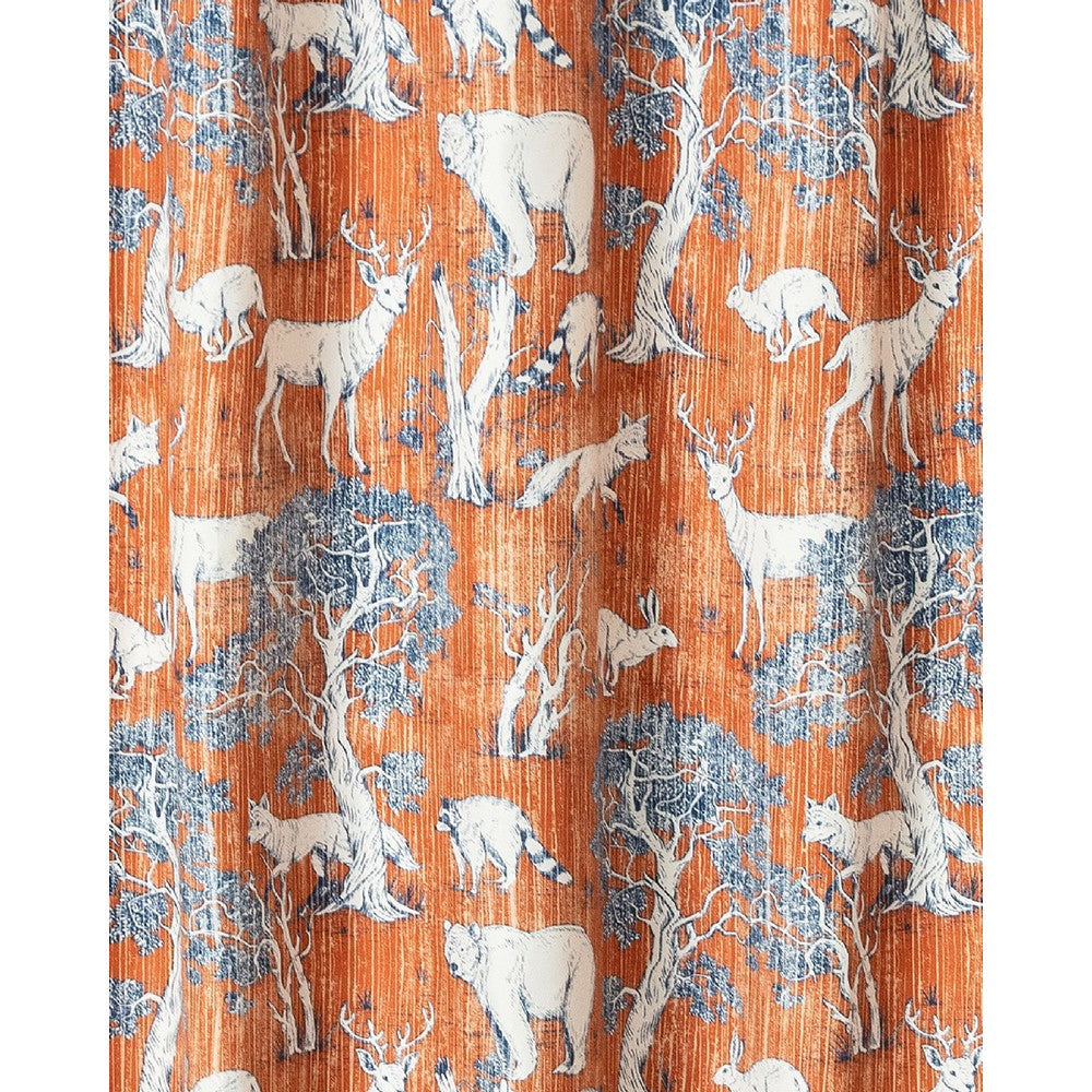 Gin 72 Inch Shower Curtain Fun Deer and Bears Print Orange Microfiber By Casagear Home BM293452