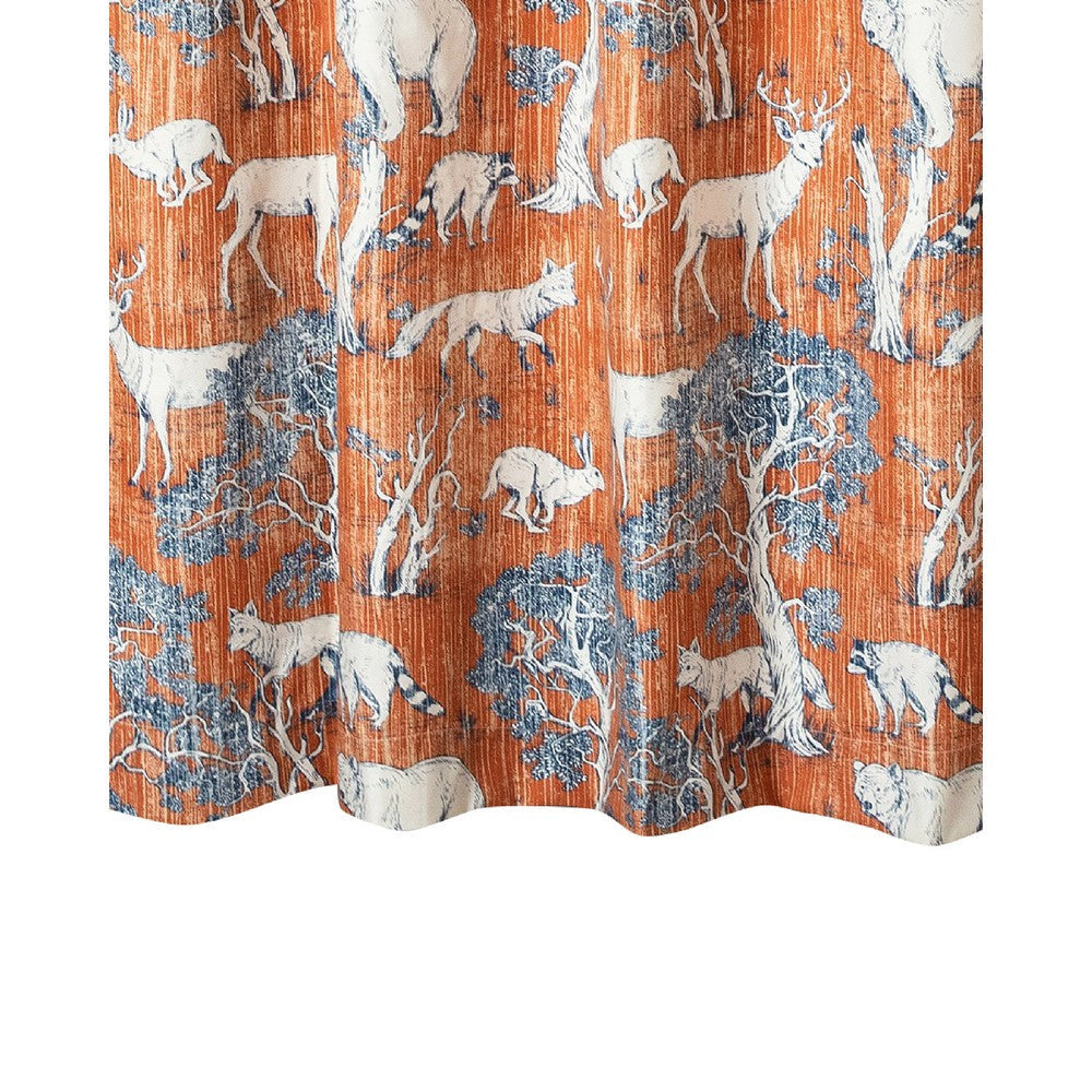 Gin 72 Inch Shower Curtain Fun Deer and Bears Print Orange Microfiber By Casagear Home BM293452