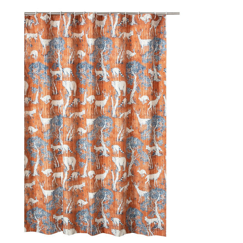 Gin Shower Curtain | 72" | Deer & Bears Print | Orange Microfiber