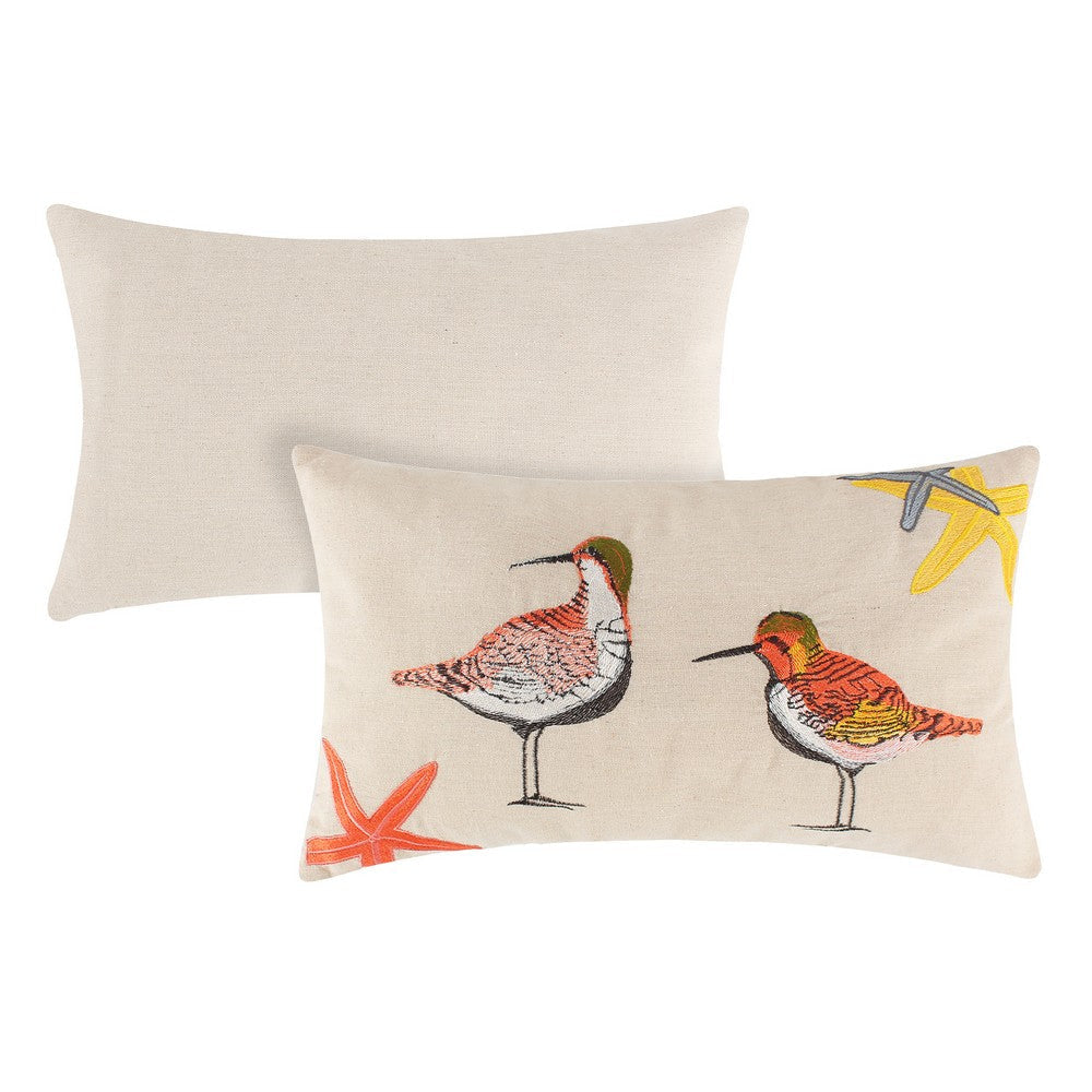 Vira 20 Inch Throw Pillow Hand Embroidered Shorebirds Canvas and Linen By Casagear Home BM293457