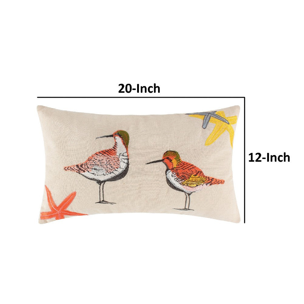 Vira 20 Inch Throw Pillow Hand Embroidered Shorebirds Canvas and Linen By Casagear Home BM293457