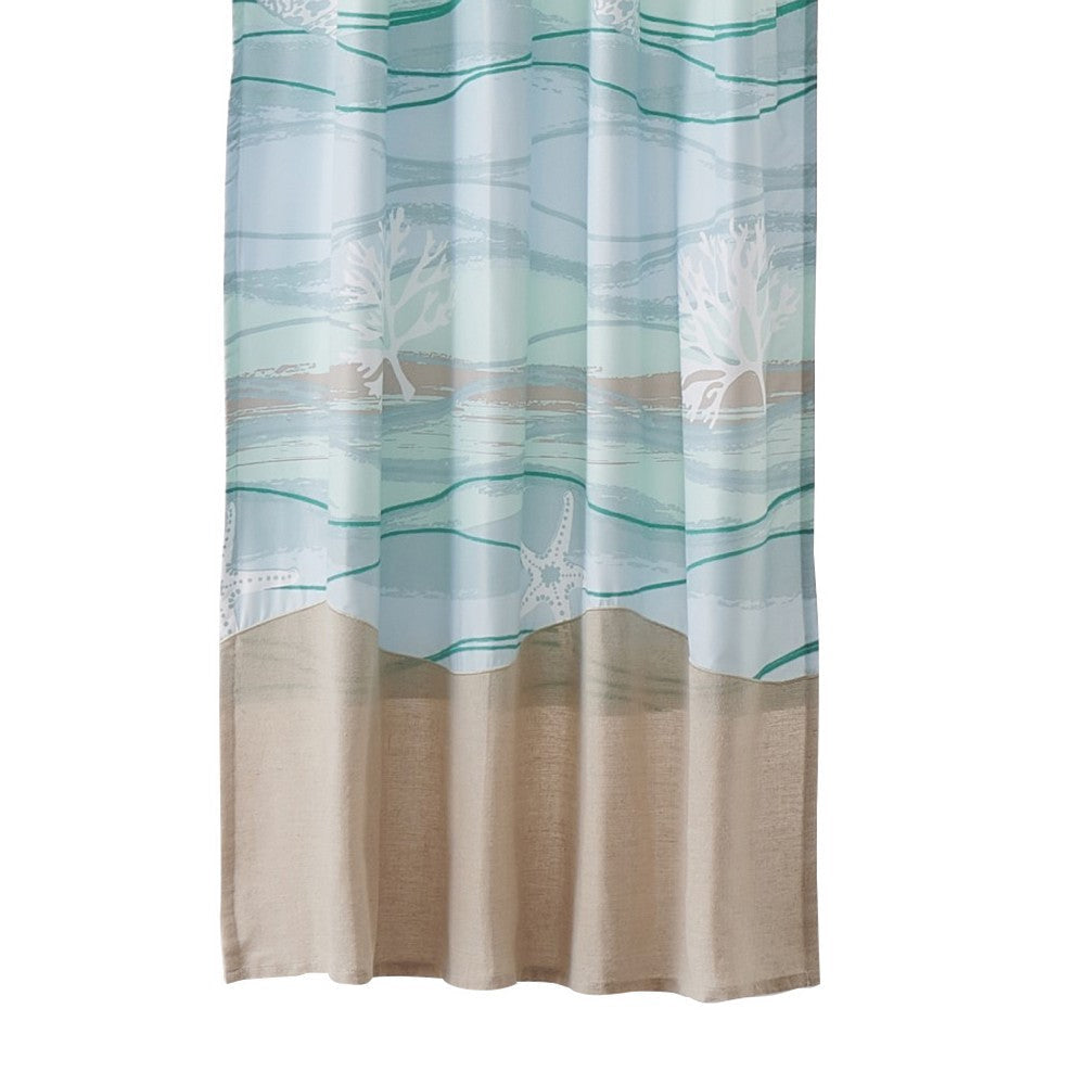 Vira 63 Inch Window Curtains Ocean Waves and Sand Print Rod Pockets By Casagear Home BM293458