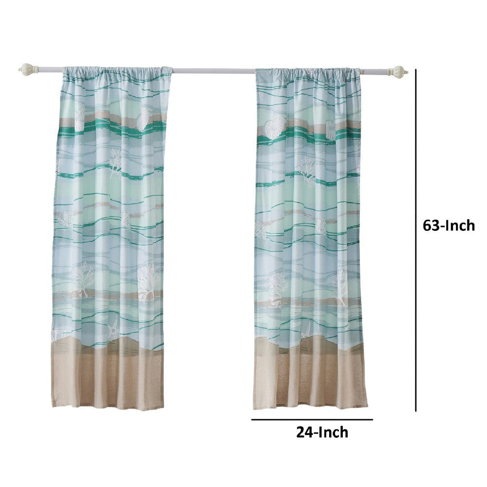 Vira 63 Inch Window Curtains Ocean Waves and Sand Print Rod Pockets By Casagear Home BM293458