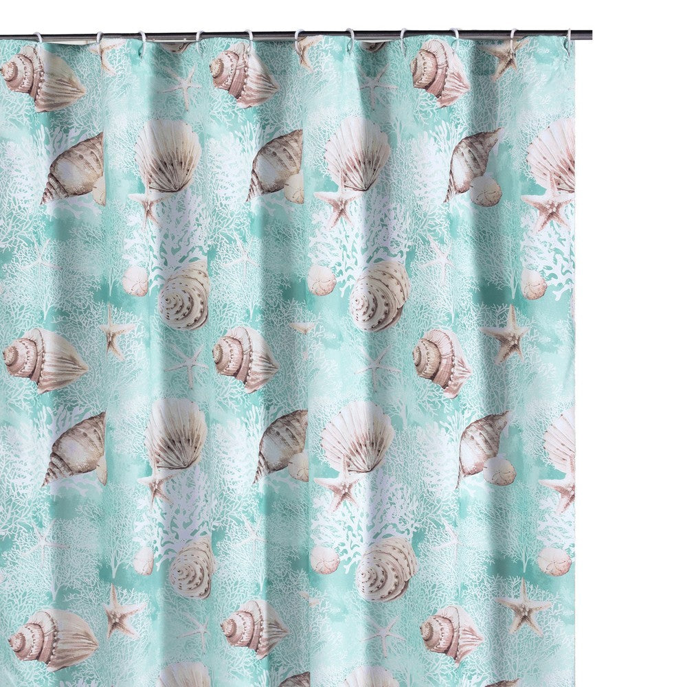 Logan 72 Inch Shower Curtain Coastal Light Blue Conch Shells Print By Casagear Home BM293460