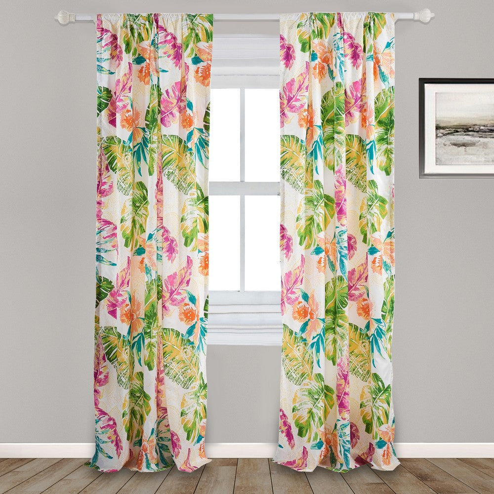 Porto 84 Inch Panel Window Curtains, Tropical Palm Leaves, Green and Blue By Casagear Home