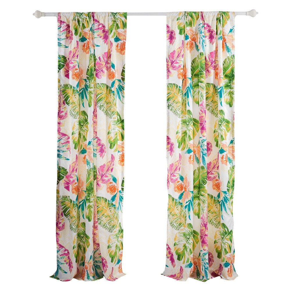 Porto 84 Inch Panel Window Curtains, Tropical Palm Leaves, Green and Blue By Casagear Home