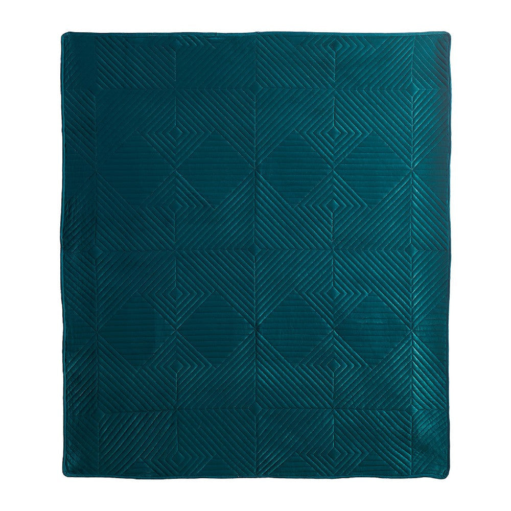 Ahab 60 x 50 Quilted Throw Blanket Polyester Filling Teal Dutch Velvet By Casagear Home BM293464