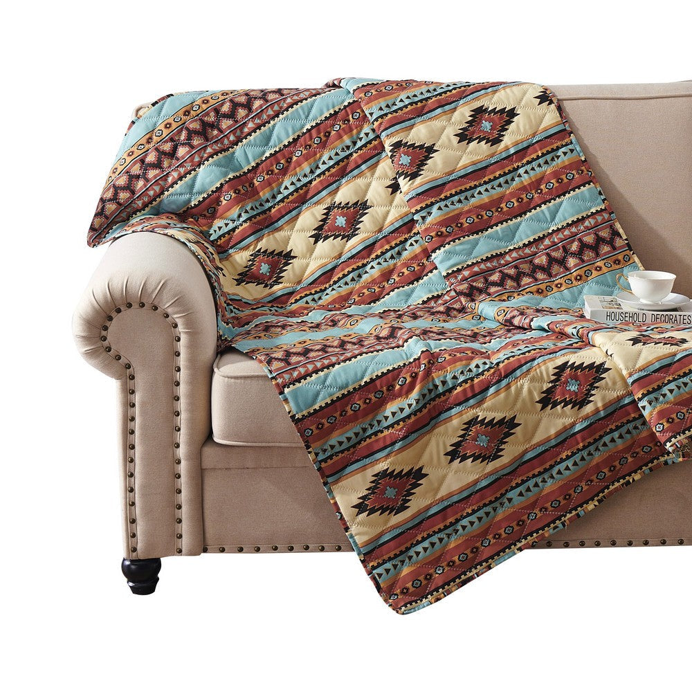 Tagus 60 Inch Throw Blanket, Natural Southwest Patterns, Machine Quilted By Casagear Home