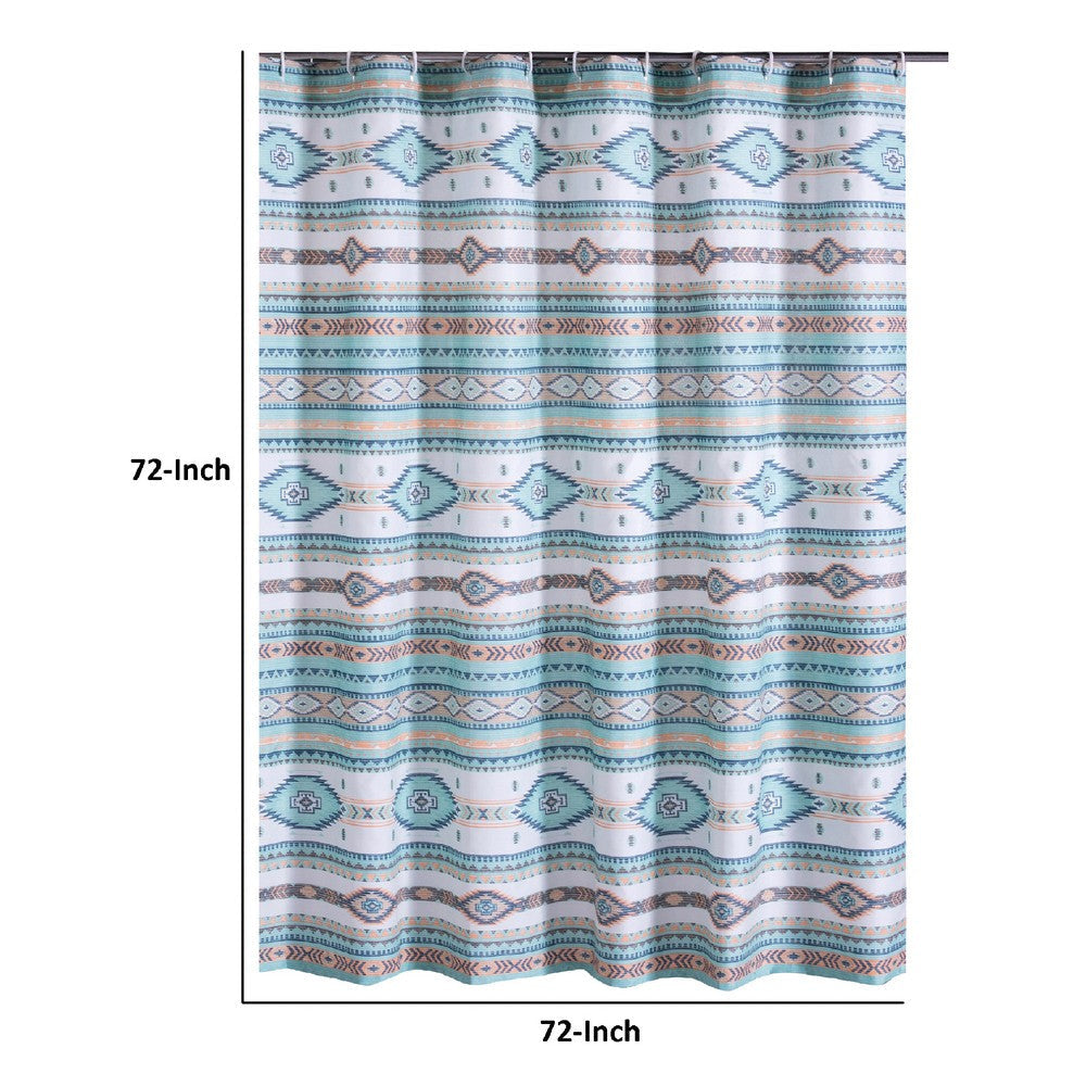 Kiev 72 Inch Shower Curtain Microfiber Blue Southwest Design Button Holes By Casagear Home BM293472