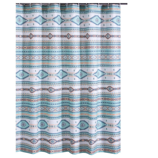 Kiev 72 Inch Shower Curtain, Microfiber Blue Southwest Design, Button Holes By Casagear Home