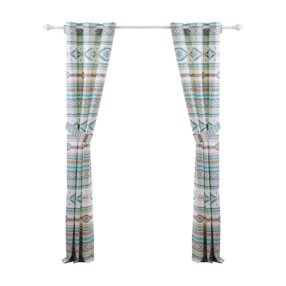 Kiev 84 Inch Window Curtains Microfiber Blue Southwest Design Grommets By Casagear Home BM293473