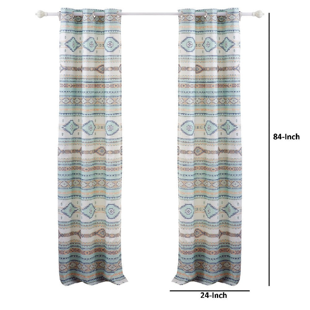 Kiev 84 Inch Window Curtains, Microfiber Blue Southwest Design, Grommets By Casagear Home