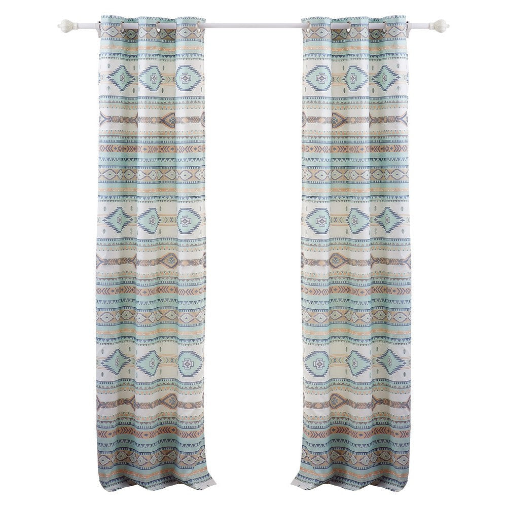 Kiev 84 Inch Window Curtains, Microfiber Blue Southwest Design, Grommets By Casagear Home