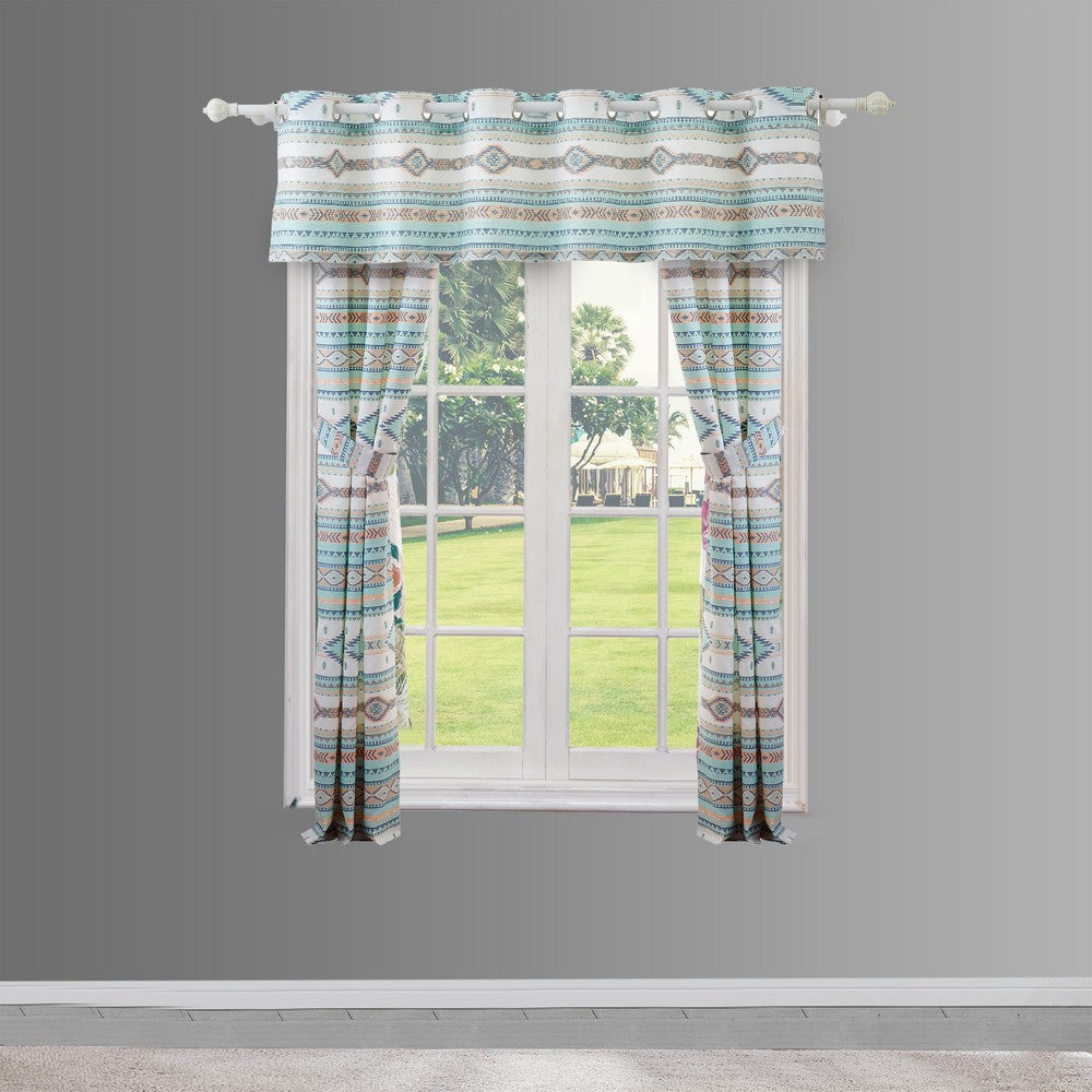 Kiev 84 Inch Window Valance Microfiber Blue Southwest Design Grommets By Casagear Home BM293474