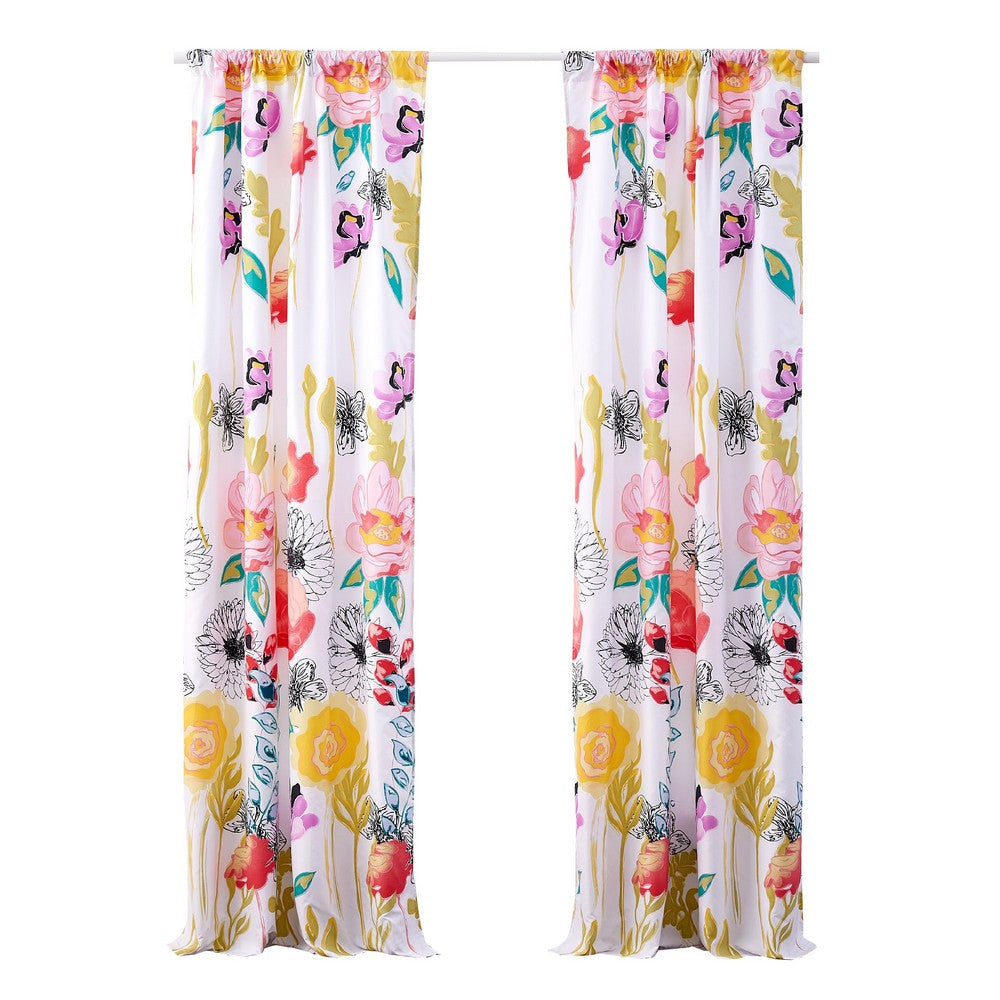 Minsk 84 Inch Window Panel Curtains, Bright Flower Patterns, Vibrant Colors By Casagear Home