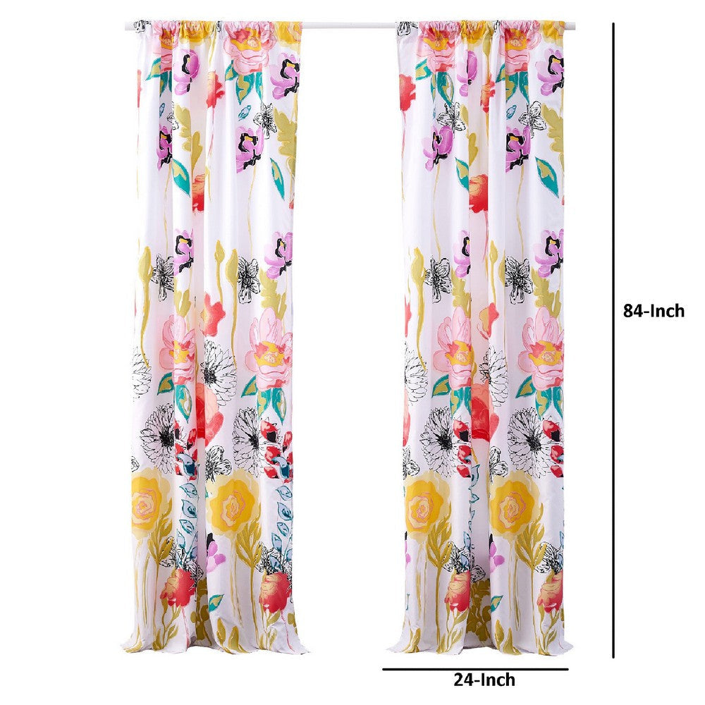 Minsk 84 Inch Window Panel Curtains, Bright Flower Patterns, Vibrant Colors By Casagear Home