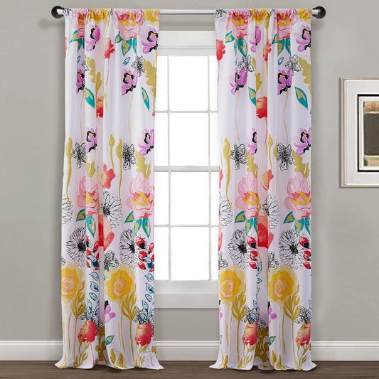 Minsk Curtain Panels | 84" | Bright Flower Patterns | Multicolor