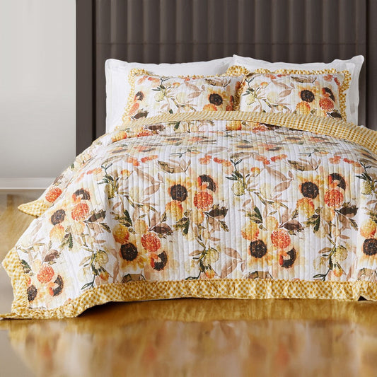 Kelsa Queen Quilt Set | 3 Piece | Cotton Fill | Gold