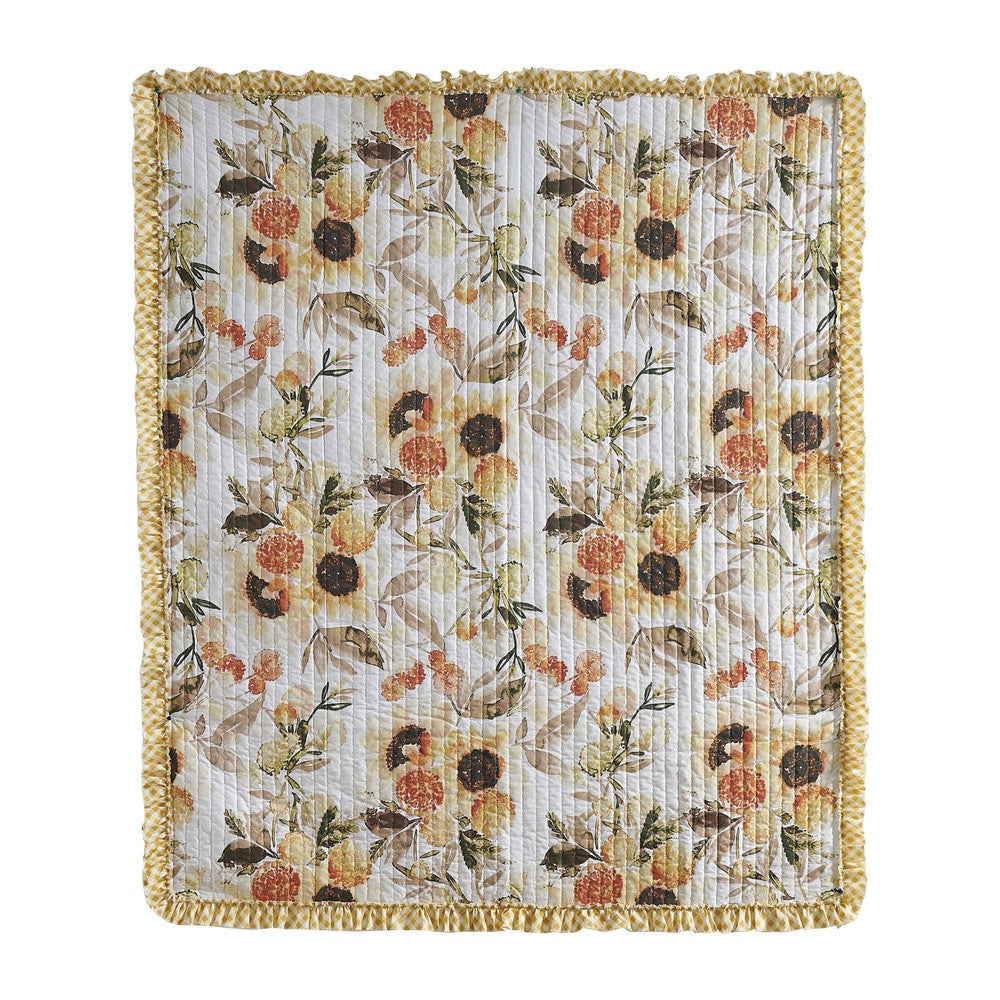 Kelsa 50 x 60 Channel Quilted Throw Blanket Cotton Fill Gold Sunflowers By Casagear Home BM293499