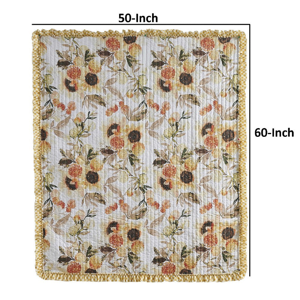 Kelsa 50 x 60 Channel Quilted Throw Blanket Cotton Fill Gold Sunflowers By Casagear Home BM293499