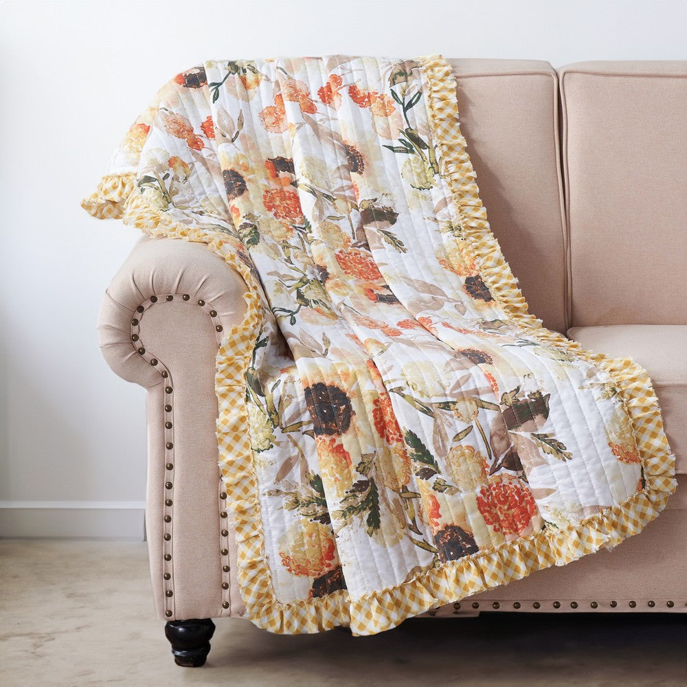 Kelsa 50 x 60 Channel Quilted Throw Blanket Cotton Fill Gold Sunflowers By Casagear Home BM293499