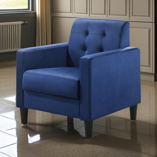 Oz 28 Inch Modern Accent Armchair with Foam Cushion, Tufted Blue Velvet By Casagear Home