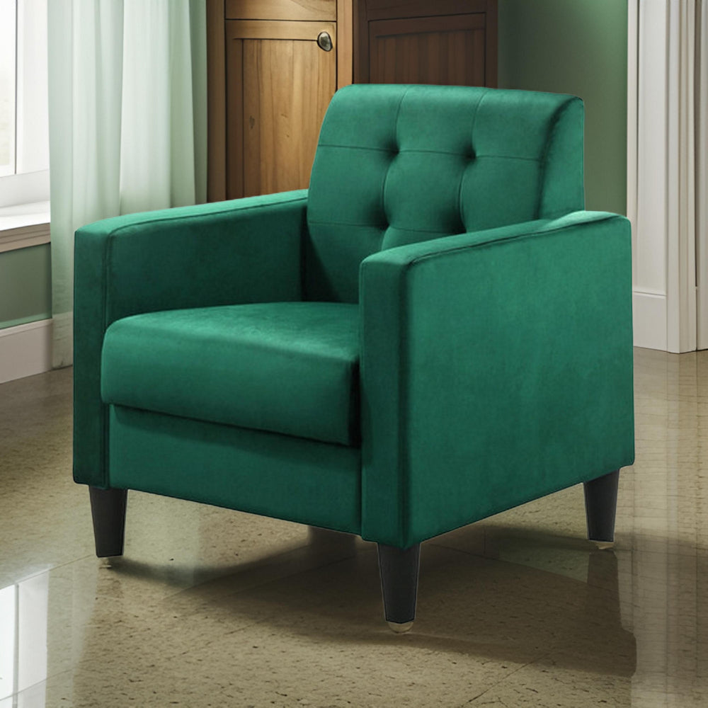 Oz 28 Inch Modern Accent Armchair with Foam Cushion, Tufted Green Velvet By Casagear Home