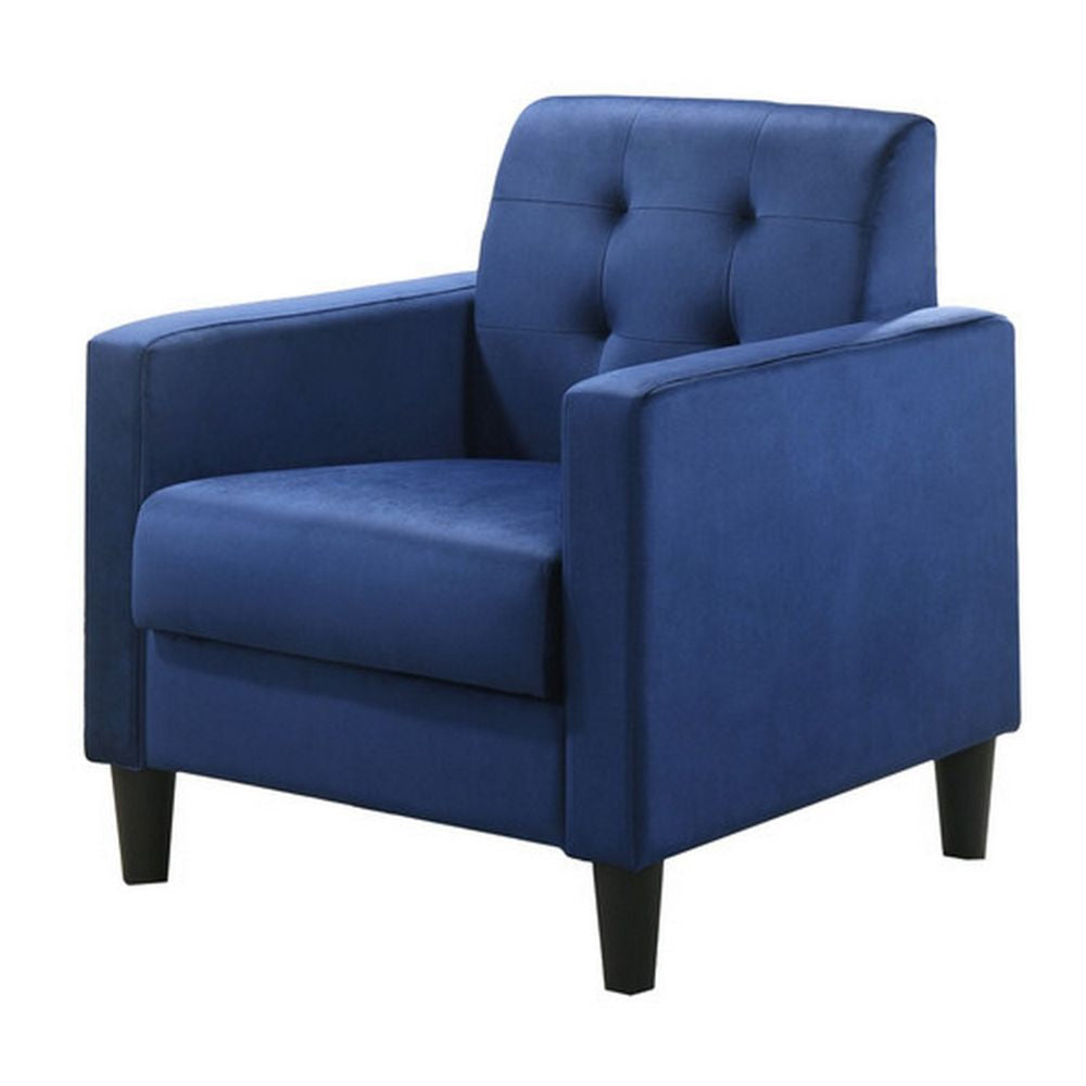 Oz Living Room Set with 2 Velvet Armchairs Wood Accent End Table Blue By Casagear Home BM293512