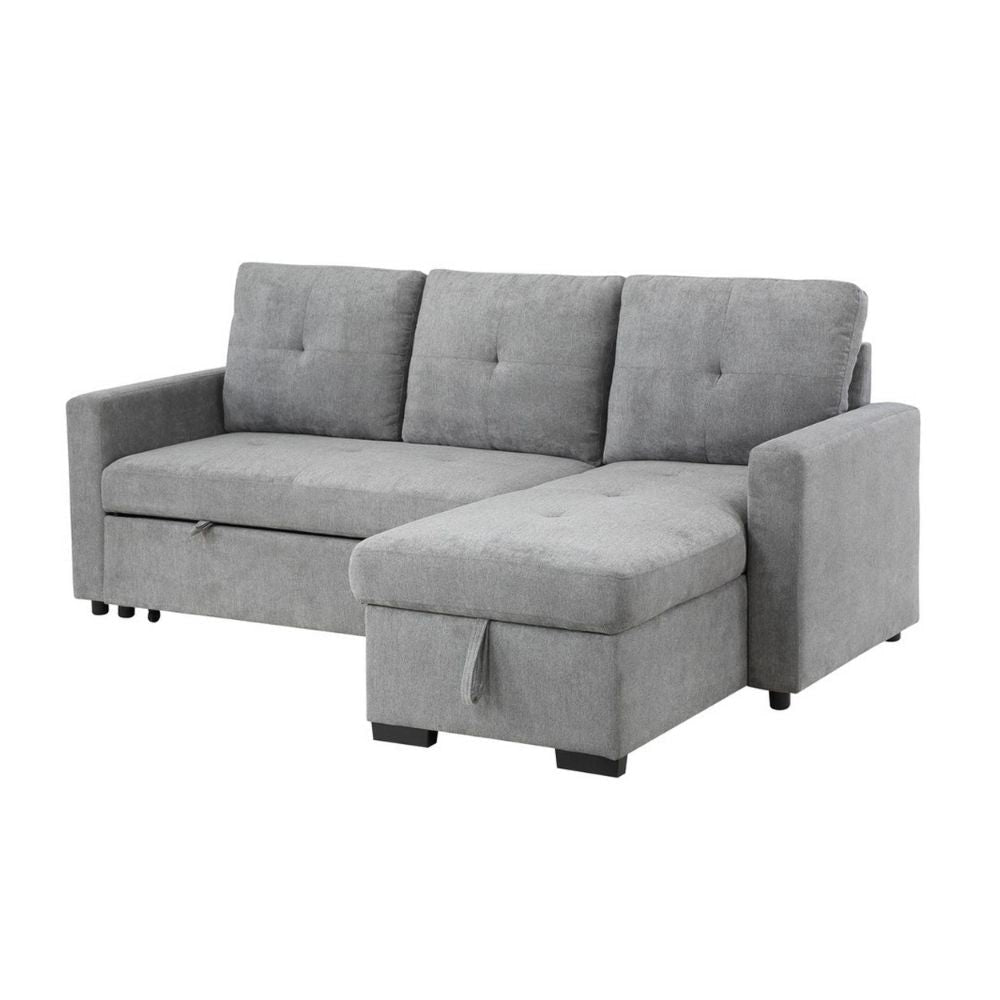 88 Inch Reversible Sleeper Sectional Sofa with Storage Chaise, Light Gray By Casagear Home