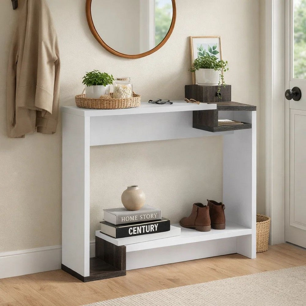 Console Table | 36" | Multilevel Wood Shelves | Gray & White