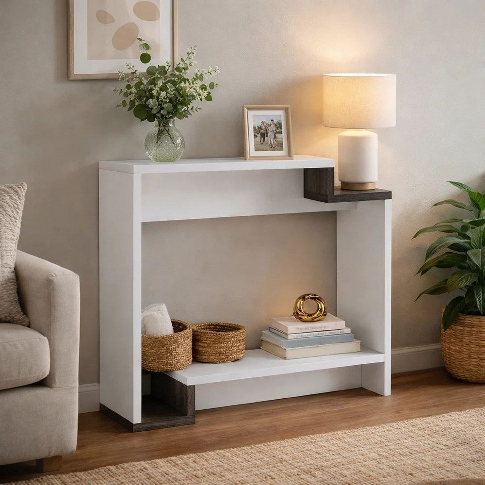 Console Table | 36" | Multilevel Wood Shelves | Gray & White