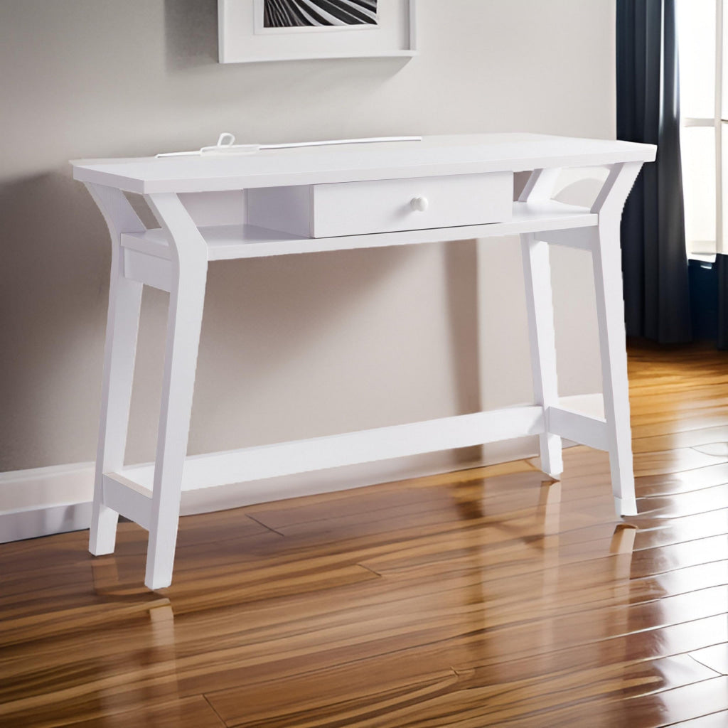 Dax 47 Inch Modern Console Table with Drawer and Mini Shelves, Wood, White By Casagear Home