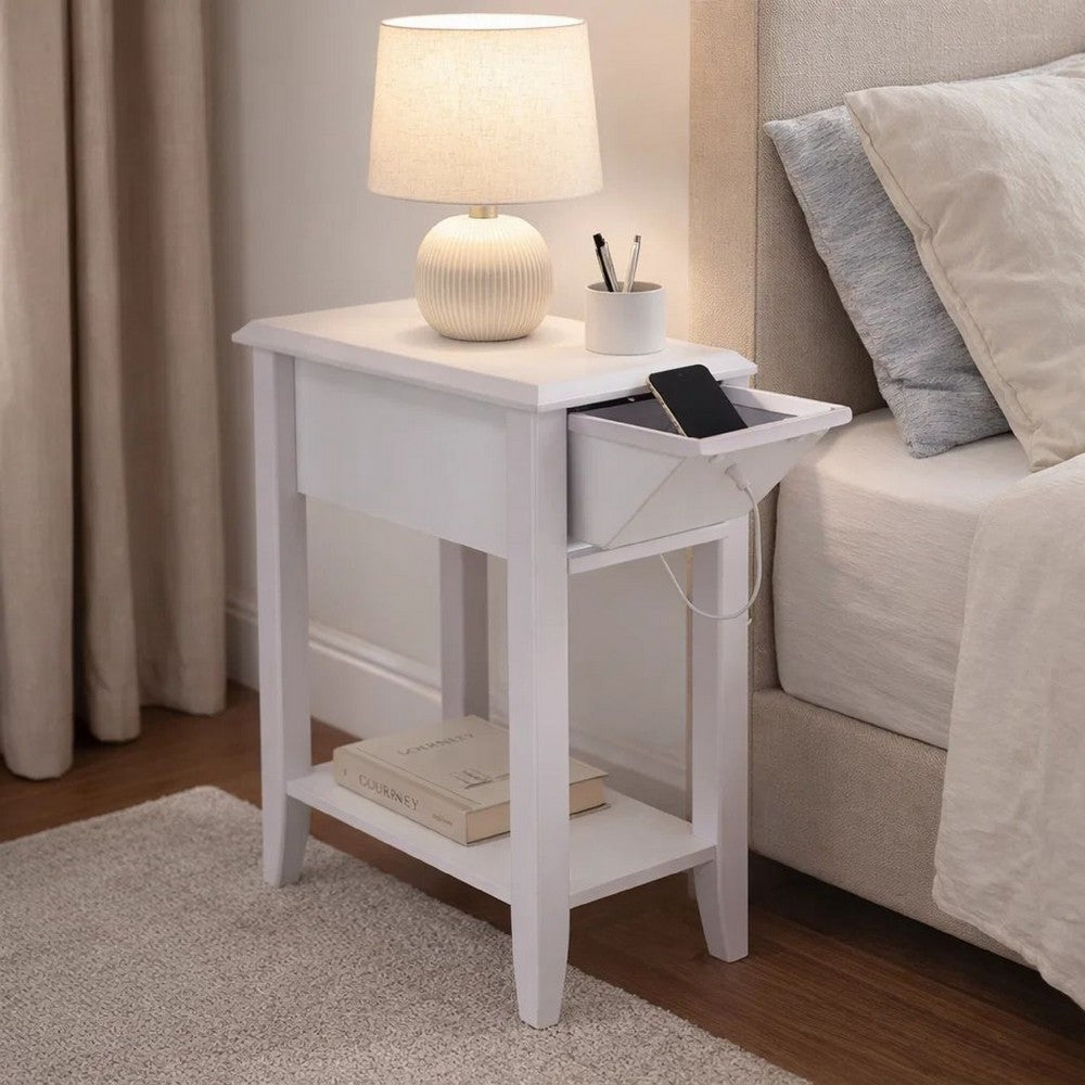 Chairside Table | 24" | Drawer | Cupholders | White Finish