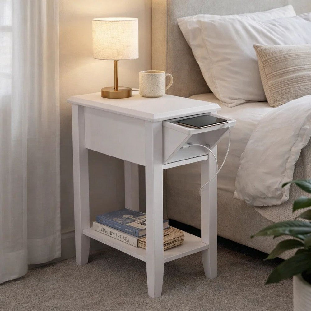 Chairside Table | 24" | Drawer | Cupholders | White Finish