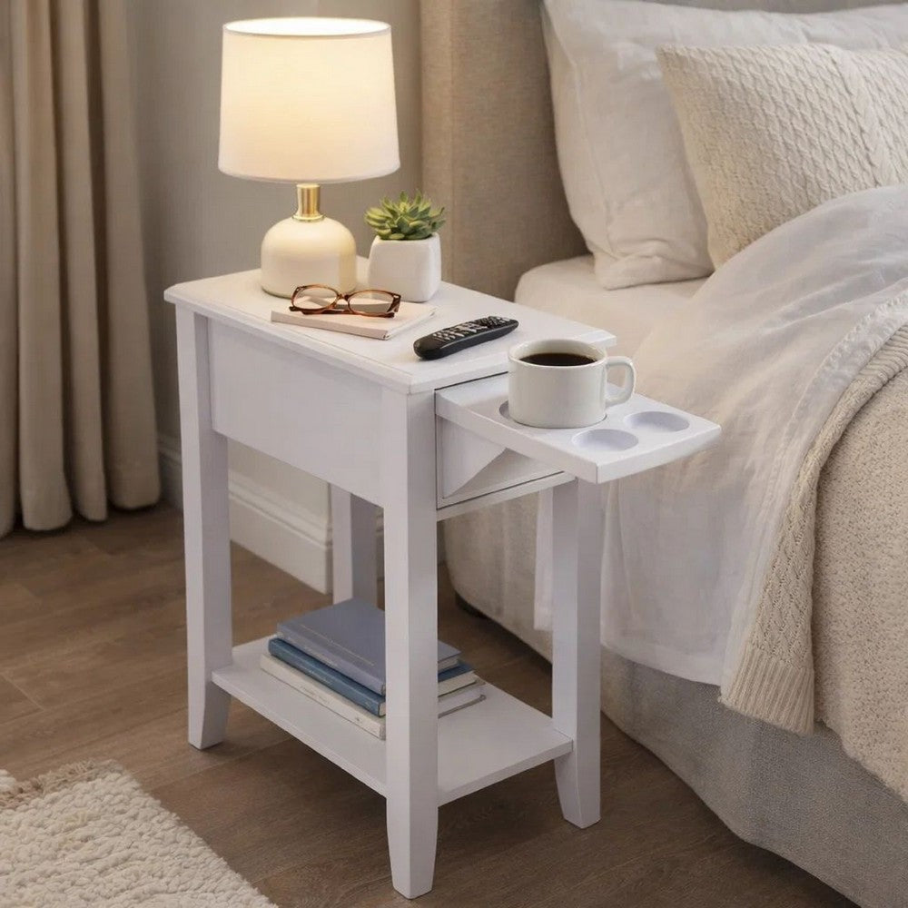 Chairside Table | 24" | Drawer | Cupholders | White Finish
