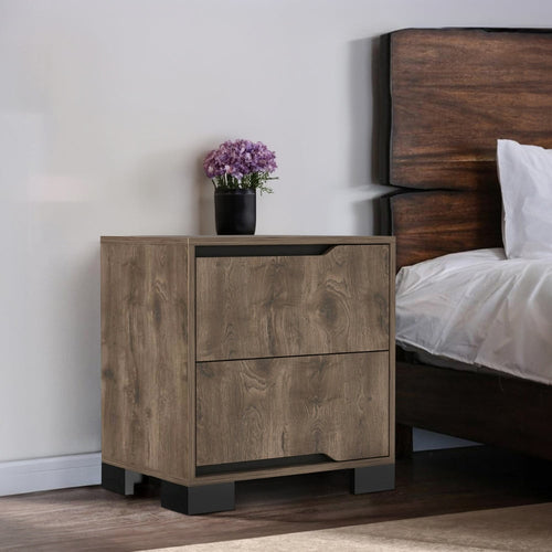 Elbe Nightstand | 33" | 2 Gliding Drawers | Dark Oak Veneer