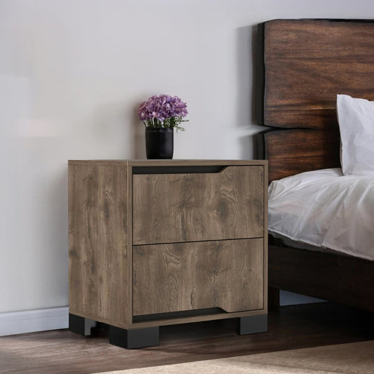 Elbe Nightstand | 33" | 2 Gliding Drawers | Dark Oak Veneer