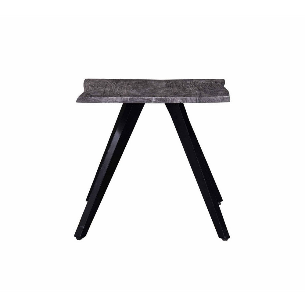 Chad 24 Inch Side End Table Dark Gray Acacia Wood Top Black Angled Legs BM293788
