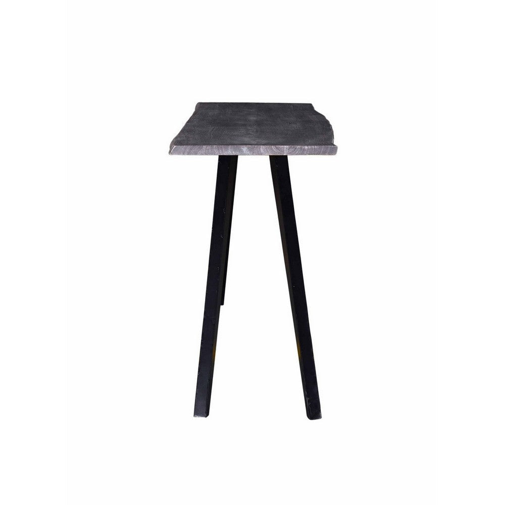 Chad 24 Inch Side End Table Dark Gray Acacia Wood Top Black Angled Legs BM293788