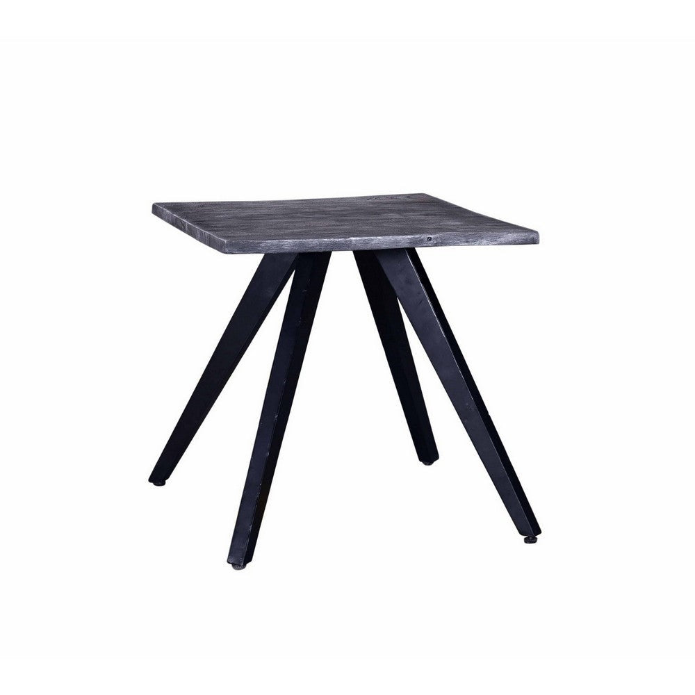 Chad 24 Inch Side End Table, Dark Gray Acacia Wood Top, Black Angled Legs
