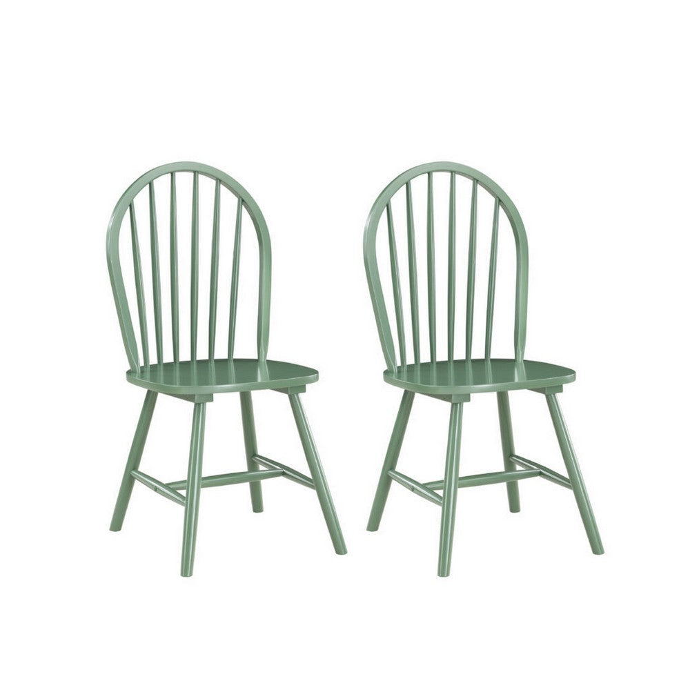 Irvin 18 Inch Modern Dining Chairs, Round Spindle Backs, Set of 2, Green By Casagear Home