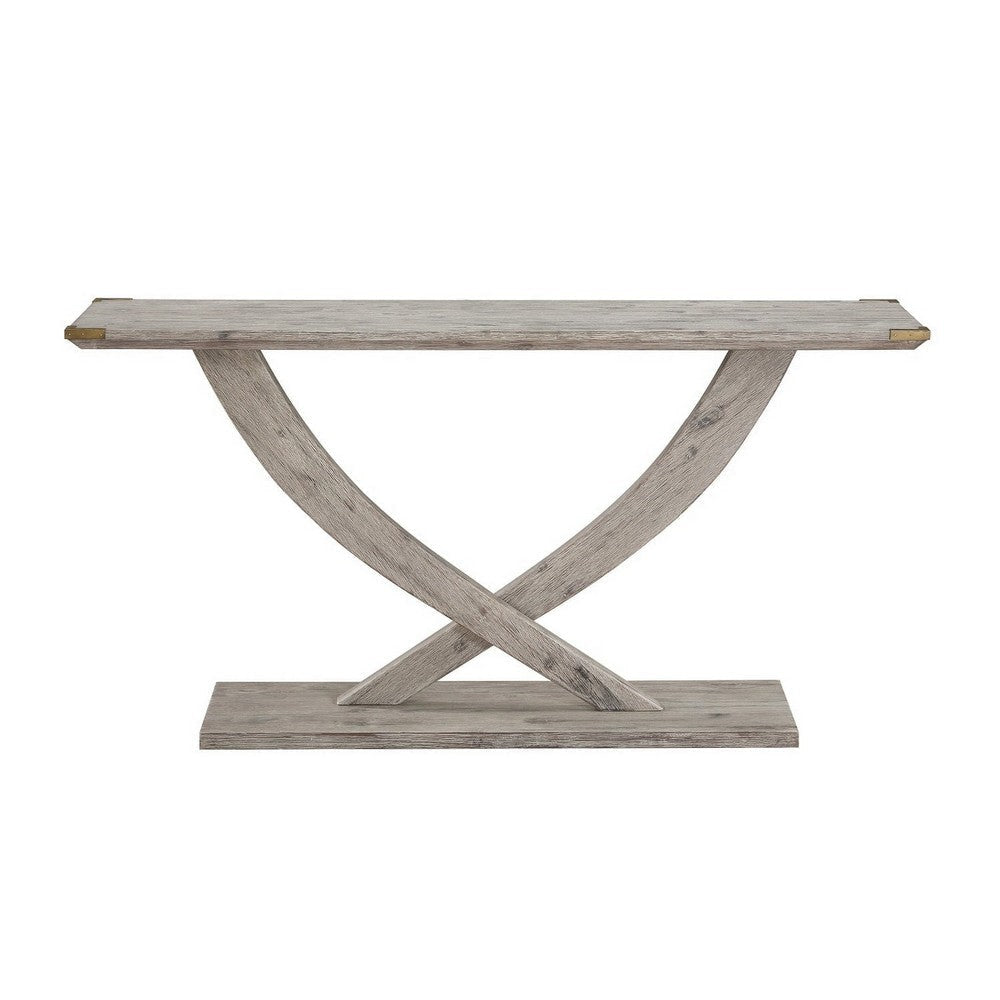 Kit 57 Inch Acacia Wood Console Table Cross Legs Gray By Casagear Home BM293819