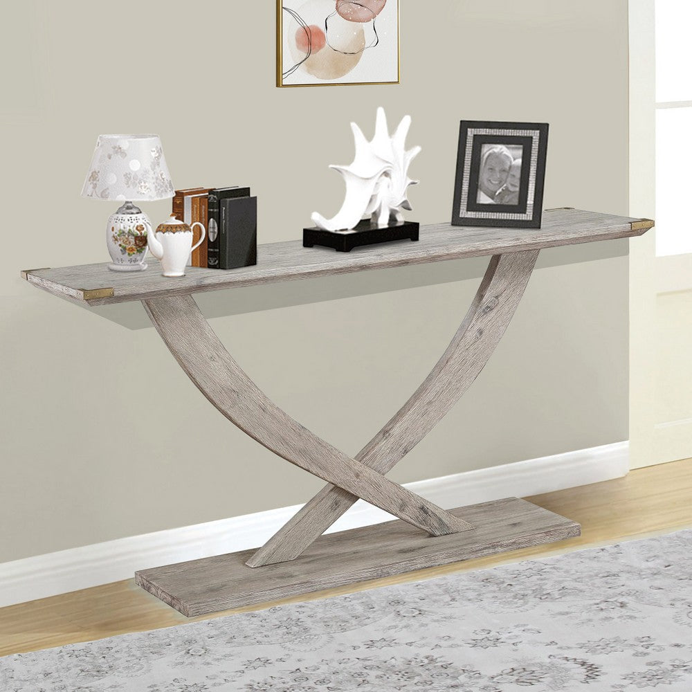 Kit 57 Inch Acacia Wood Console Table Cross Legs Gray By Casagear Home BM293819