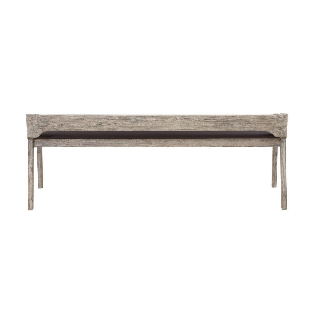 Kit 60 Inch Modern Dining Bench Padded Seat Curved Open Back Gray Brown By Casagear Home BM293823