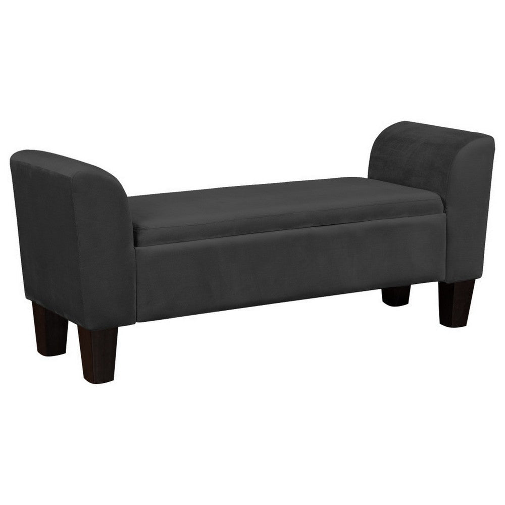 55 Inch Accent Storage Bench with Performance Velvet Upholstery, Black By Casagear Home