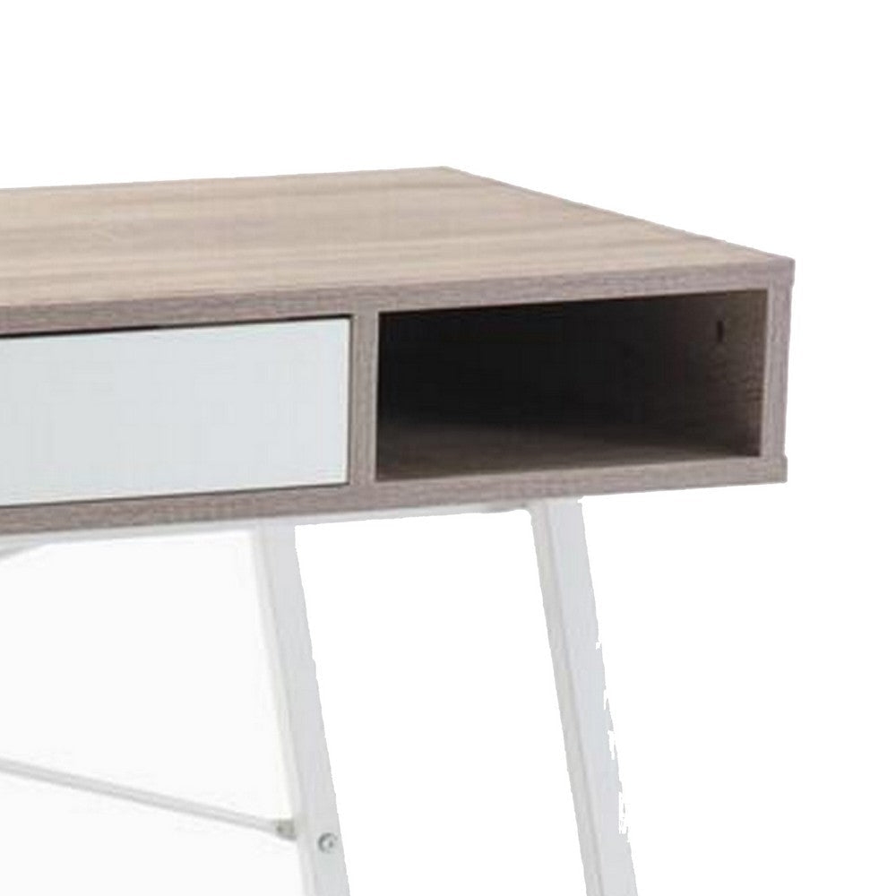 43 Inch Modern Home Office Desk with 2 Cubbies Metal Frame Brown White By Casagear Home BM293929