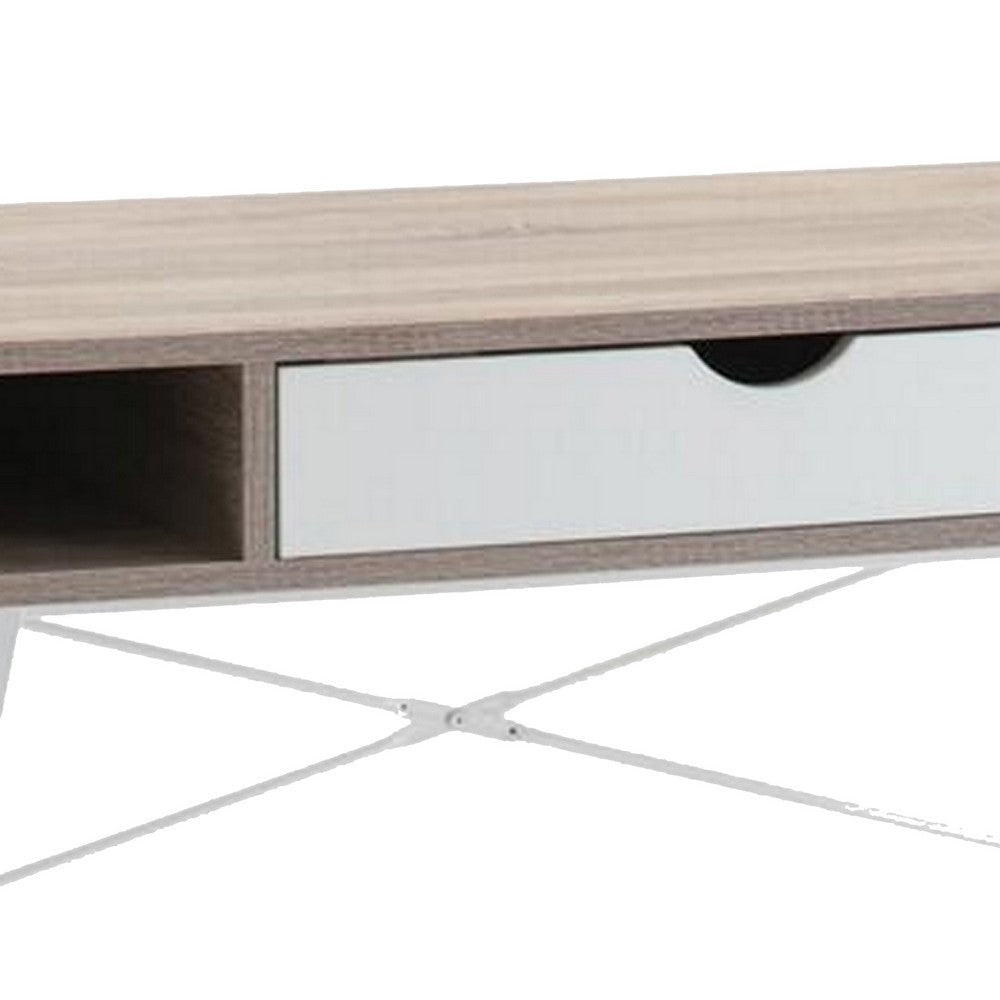 43 Inch Modern Home Office Desk with 2 Cubbies Metal Frame Brown White By Casagear Home BM293929