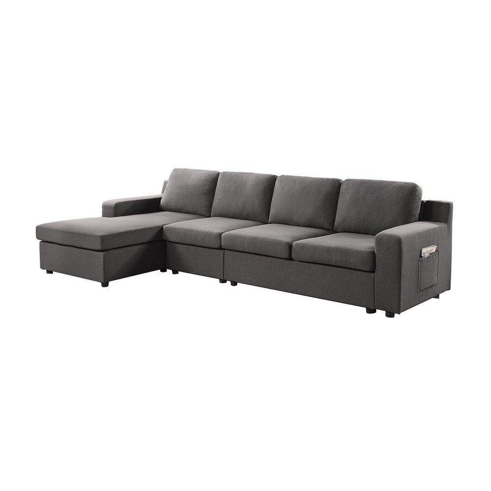 Cas 119 Inch 4 Seater L Shape Sectional Sofa with Left Arm Chaise, Gray