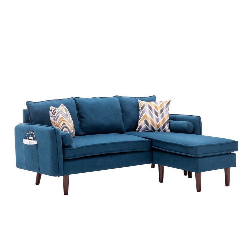 Ranon Sectional Sofa | 70" | Chaise | USB Ports | Blue